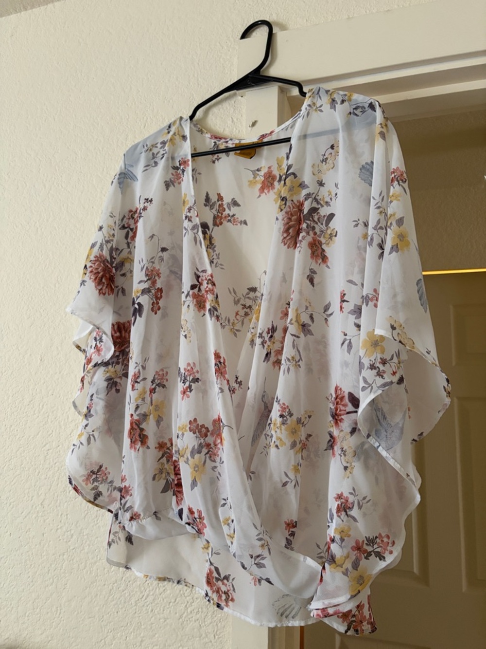 Wrangler Floral Sheer Shall - White with Yellow & Rust Flowers